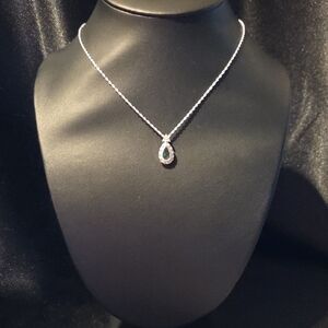 Estate Avon Teardrop Light Blue Rhinestone Pendant Necklace